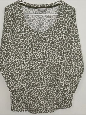 Tommy Bahama Olive and White Animal Print Scoop Neck Top